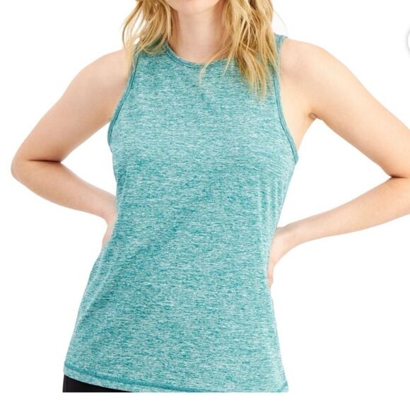 ID IDEOLOGY Women'Essentials Heathered Keyhole-Back Tank Top shirt tropical surf - Picture 3 of 13